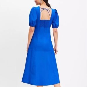 🦋 Midi Dress : LOFT Blue V Neck Puff Sleeve Tie Back Size 6 Ann Taylor Medium